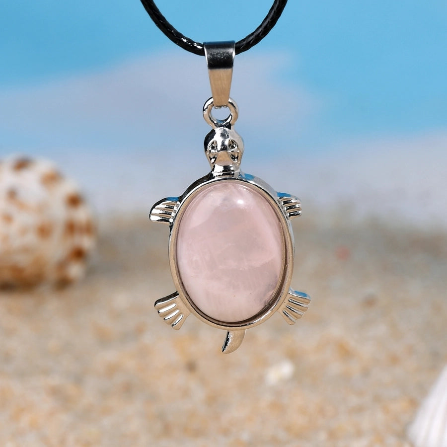 Elegant Simple Style Animal natural stone Leather rope Natural Stone  Pendant Necklace In Bulk