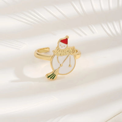 Copper 18K Gold Plated Inlay Snowman Zircon Rings
