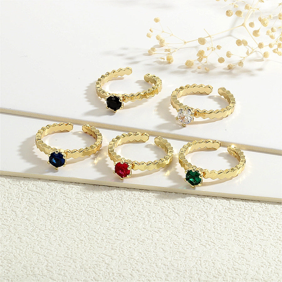 Copper Inlay Round Zircon Open Rings