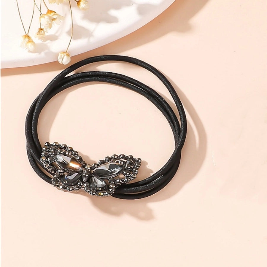 women's simple style butterfly bow knot alloy inlay rhinestones pearl hair tie