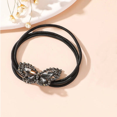women's simple style butterfly bow knot alloy inlay rhinestones pearl hair tie
