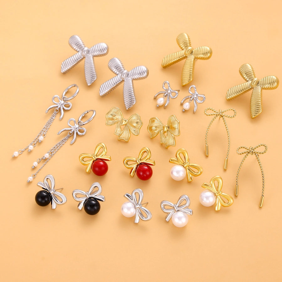 1 Pair Simple Style Bow Knot 304 Stainless Steel 18K Gold Plated Earrings