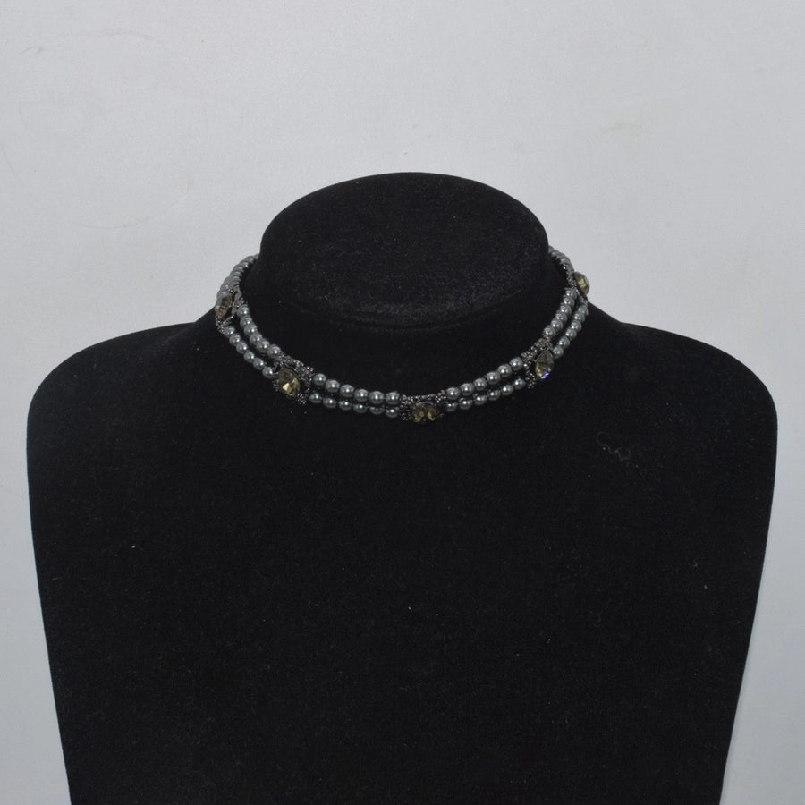 Classic Style Geometric Rhinestones Artificial Pearl Rhinestone  Double Layer Necklaces