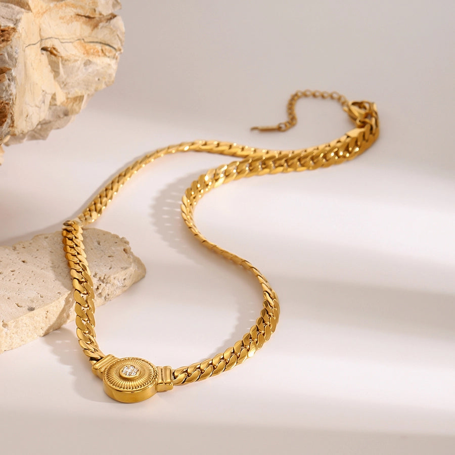 18K Gold Stainless Steel White Diamond Diamond Rib Heart Pendant Chain Necklace