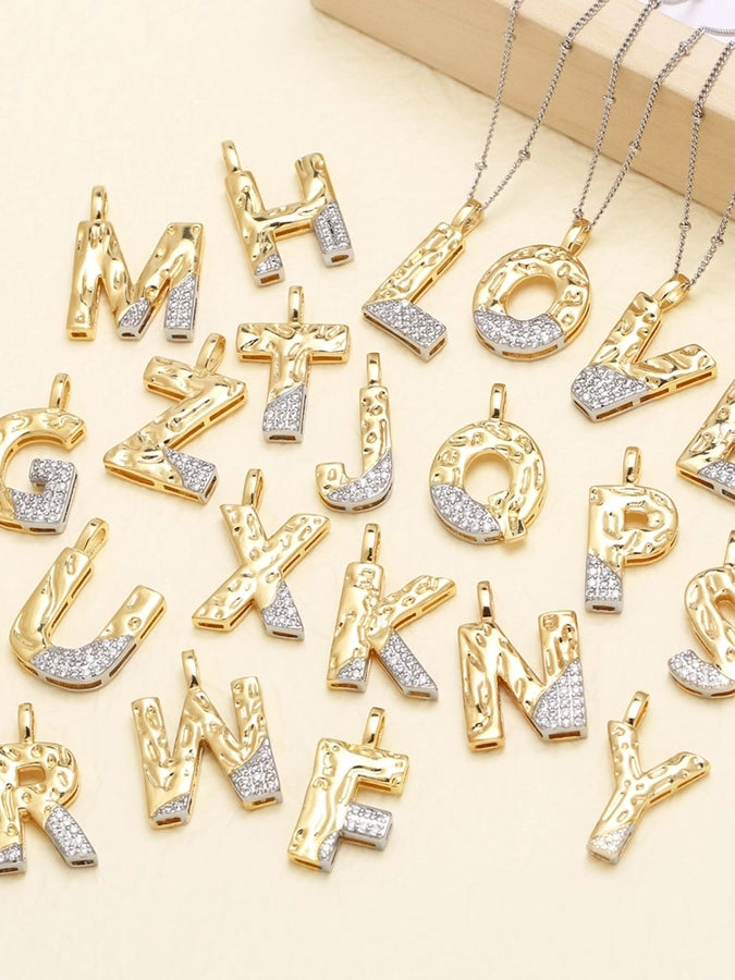 Jewelry Modern Style Simple Style letter 201 Stainless Steel Copper Zircon 18K Gold Plated Mixed Metal Inlay Pendant Necklace