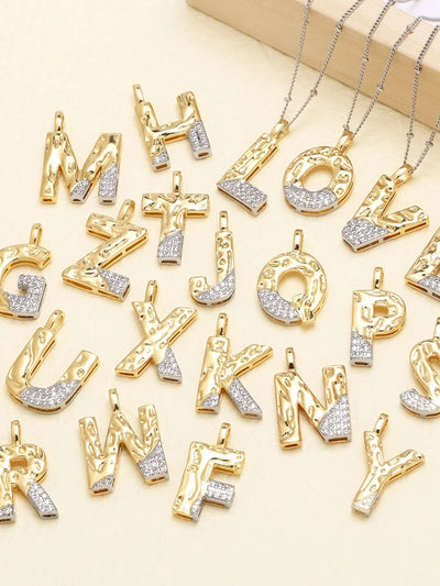 Jewelry Modern Style Simple Style letter 201 Stainless Steel Copper Zircon 18K Gold Plated Mixed Metal Inlay Pendant Necklace