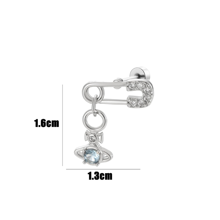 1 Piece Elegant Classic Style Paper Clip Planet Inlay Copper Zircon Drop Earrings