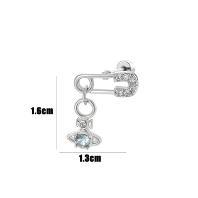 1 Piece Elegant Classic Style Paper Clip Planet Inlay Copper Zircon Drop Earrings