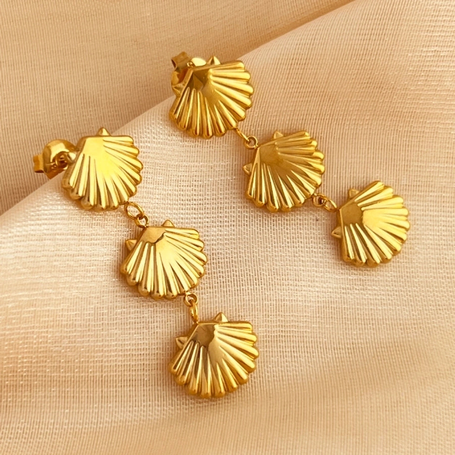 1 Pair Elegant Vacation Sector Shell Polishing 304 Stainless Steel 18K Gold Plated Drop Earrings
