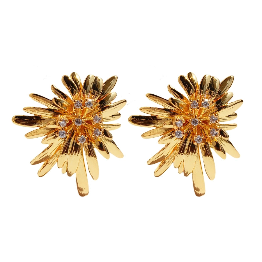 1 Pair Elegant Cute Luxurious Solid Color Inlay Brass Rhinestones 24K Gold Plated Ear Studs