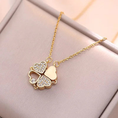 Wholesale Jewelry Vacation Classic Style Heart Shape Titanium Steel Zircon Inlay Pendant Necklace cable chain