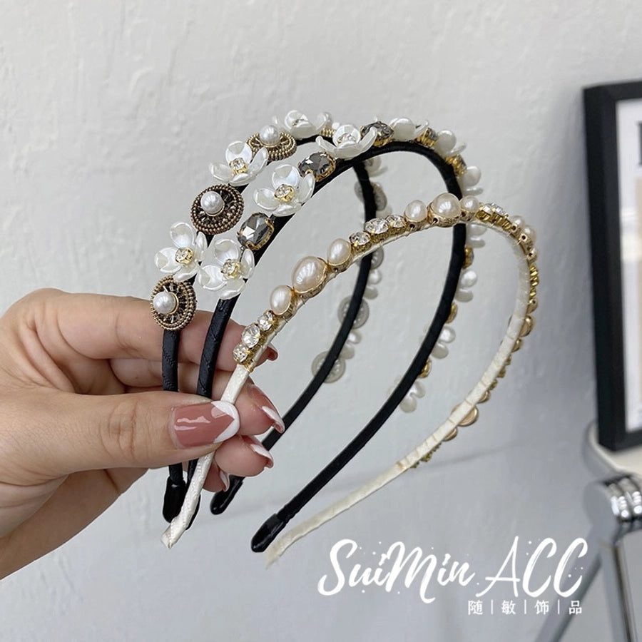 korean version pearl flower full diamond headband