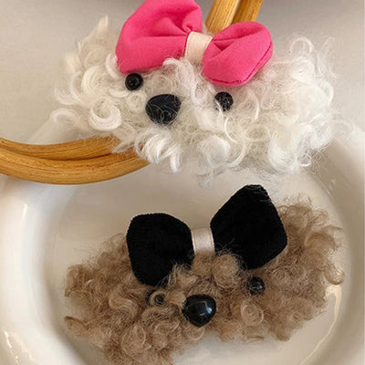 Women's Cute Dog Bow Knot Shearling Hair Clip