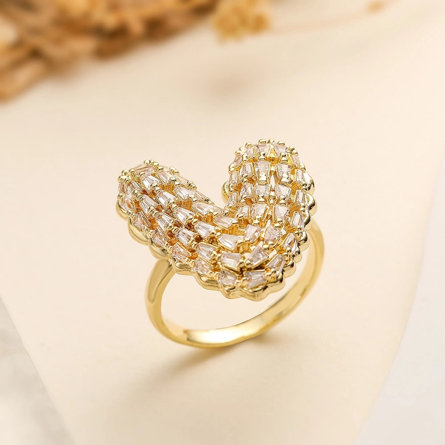 Copper Plating Heart Shape Zircon Open Rings