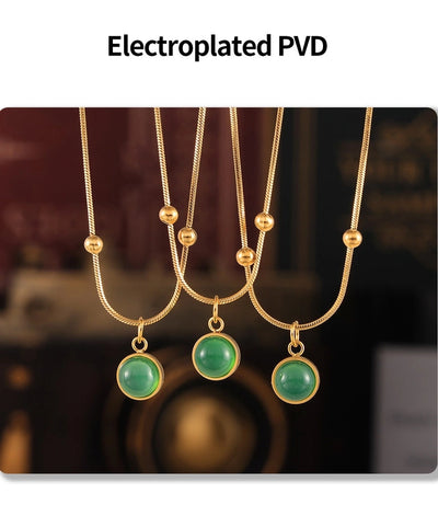 Jewelry Modern Style Commute Round 316 Stainless Steel  Titanium Steel Glass Stone Inlay Pendant Necklace Necklace