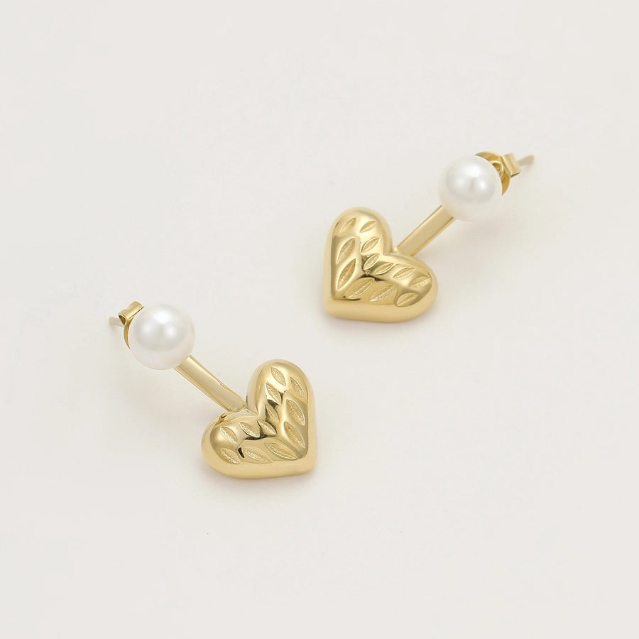 1 Pair Retro Heart Shape Plating 304 Stainless Steel Ear Studs