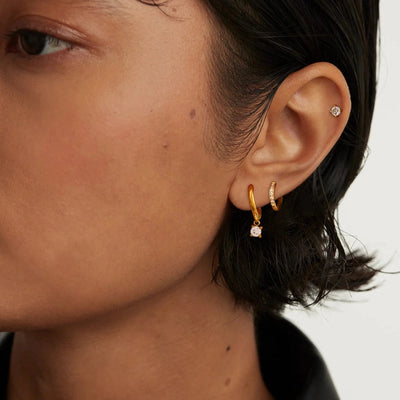 18K Gold Stainless Steel Rhinestone White Rhinestone Ear Clip Earrings 3 Pairs One Card