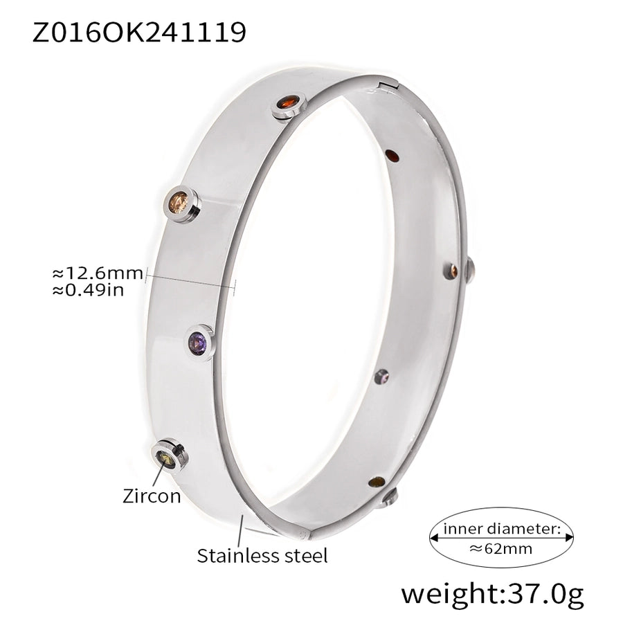 Elegant Glam Round 304 Stainless Steel 18K Gold Plated Zircon Bangle In Bulk