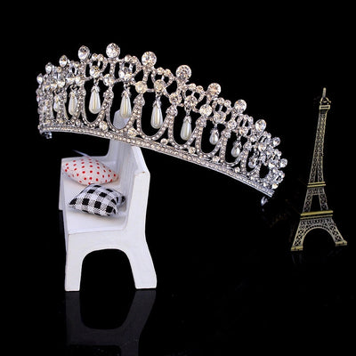 Baroque Queen  Large Crown Pearl Rhinestone Hair Accessories Bride Crown European Style Wedding Princess Crown Headwear
