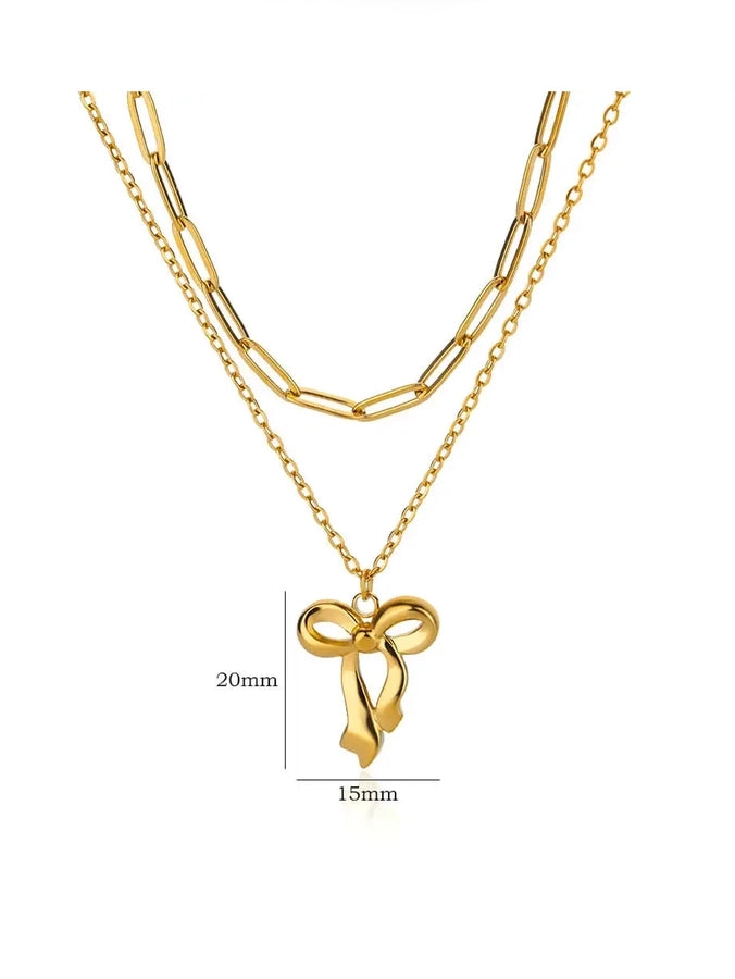 Jewelry Elegant Streetwear Bow Knot 304 Stainless Steel Plating Double Layer Necklaces