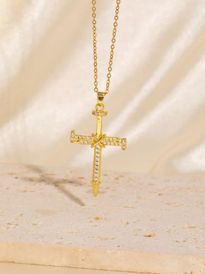 Copper Plating Cross Zircon Pendant Necklace