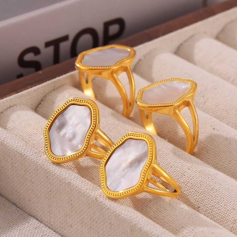 Jewelry Elegant Baroque Style Irregular Titanium Steel Shell 18K Gold Plated Inlay Open Rings