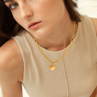 Jewelry Elegant Luxurious Heart Shape 304 Stainless Steel Gold Plated Plating Pendant Necklace