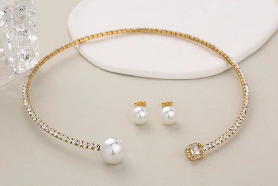 Jewelry Glam Luxurious Shiny Circle Square Heart Shape 304 Stainless Steel Imitation Pearl Rhinestone Jewelry Set