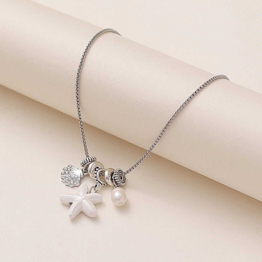 Hawaiian Vacation Starfish Shell Rhinestones Artificial Pearl Titanium Steel ceramics