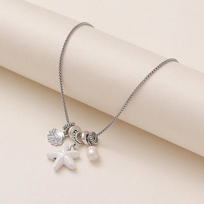 Hawaiian Vacation Starfish Shell Rhinestones Artificial Pearl Titanium Steel ceramics