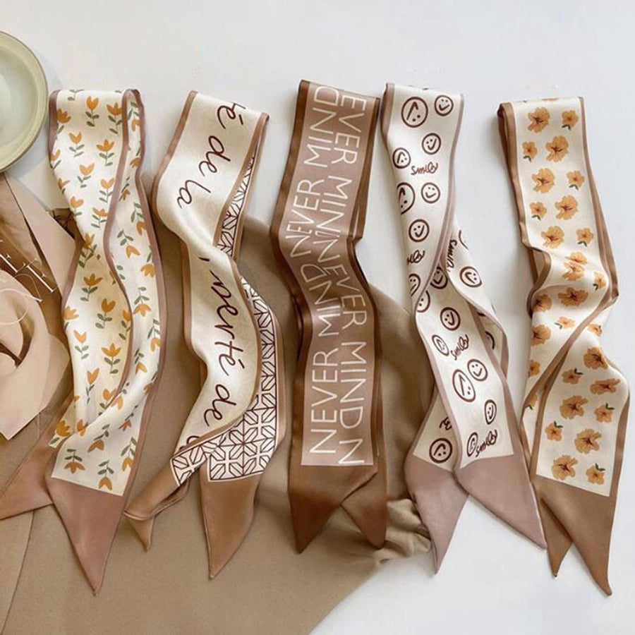 women's sweet letter plaid flower silk scarf printing hair band