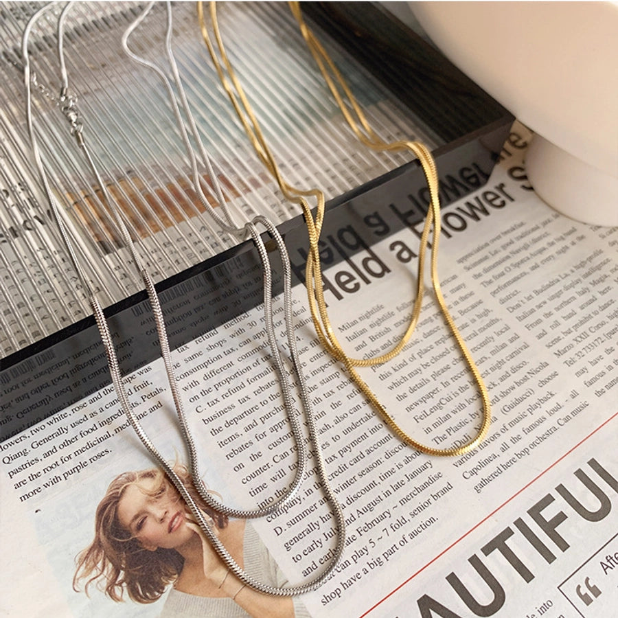 Jewelry Simple Style Solid Color Titanium Steel Plating Layered Necklaces