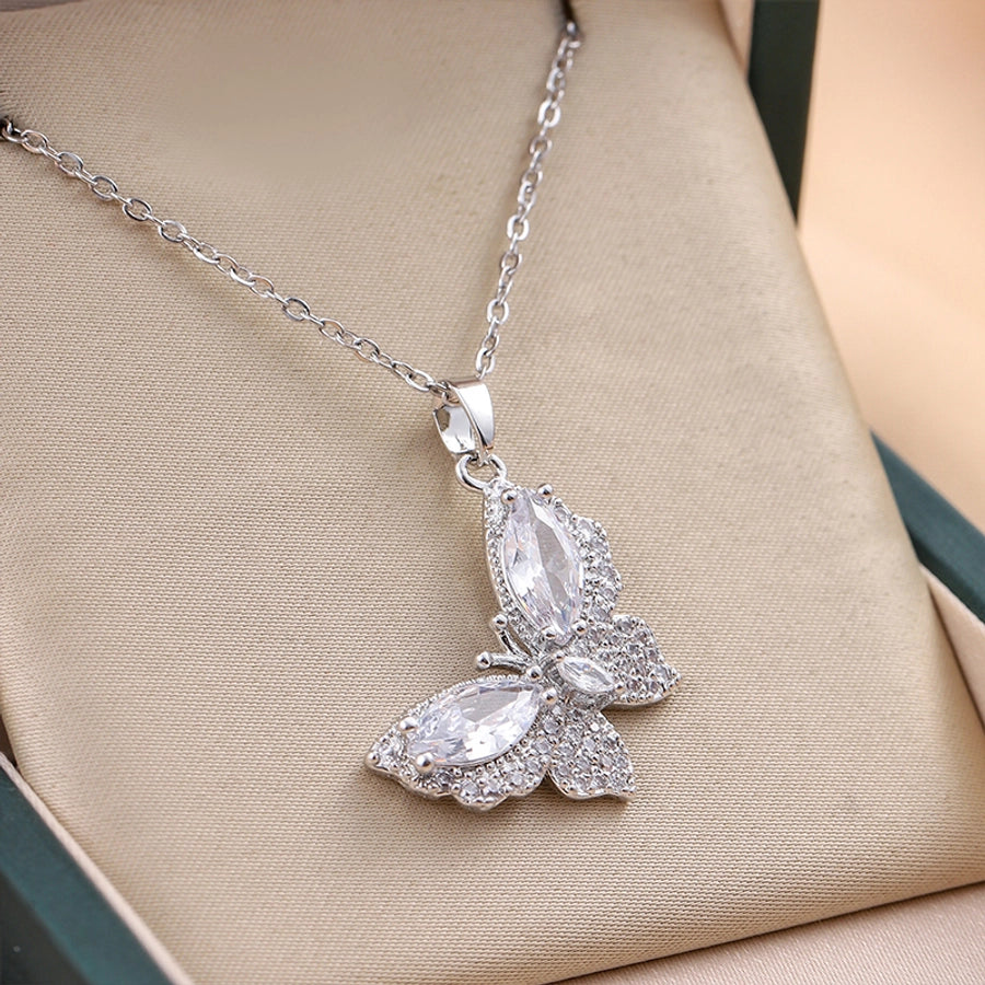 Jewelry Cute Queen Bridal Butterfly Titanium Steel Zircon 18K Gold Plated Inlay Pendant Necklace