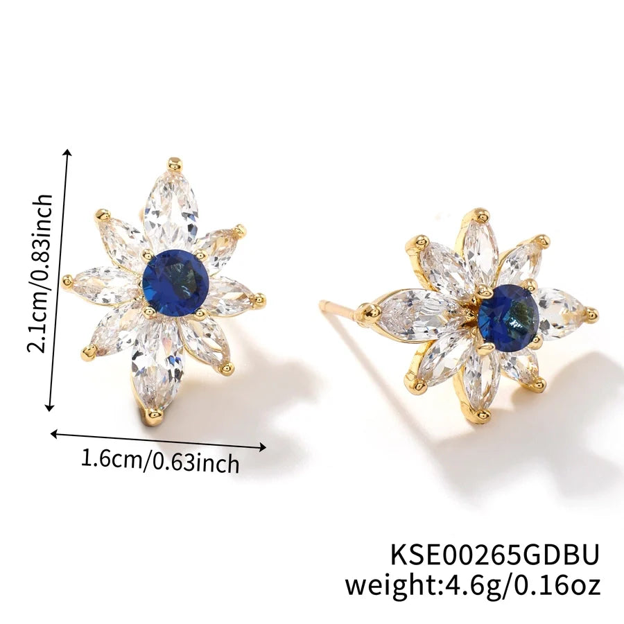 1 Pair Sweet Simple Style Shiny Geometric Heart Shape Inlay Copper Glass Zircon K Gold Plated Drop Earrings