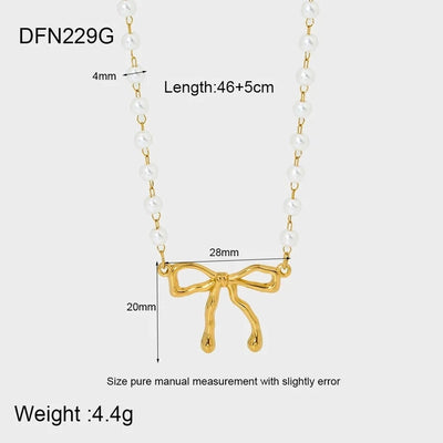 Jewelry IG Style Sweet Bow Knot 304 Stainless Steel Beaded Pearl Pendant Necklace