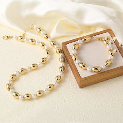 Copper 18K Gold Plated Oval Bracelets Necklace