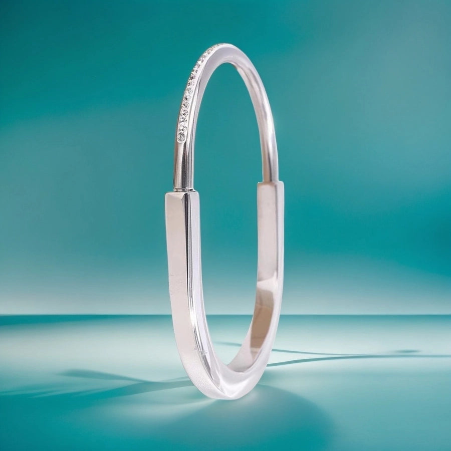 Elegant Simple Style Round Titanium Steel 18K Gold Plated Rhinestones Bangle In Bulk