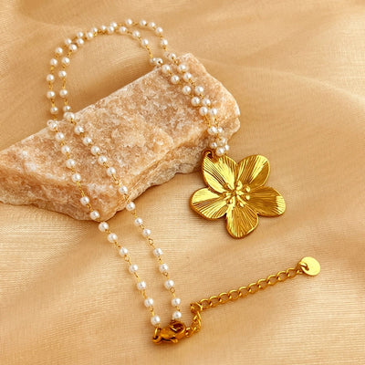 Jewelry Retro Flower 201 Stainless Steel Gold Plated Jewelry Set
