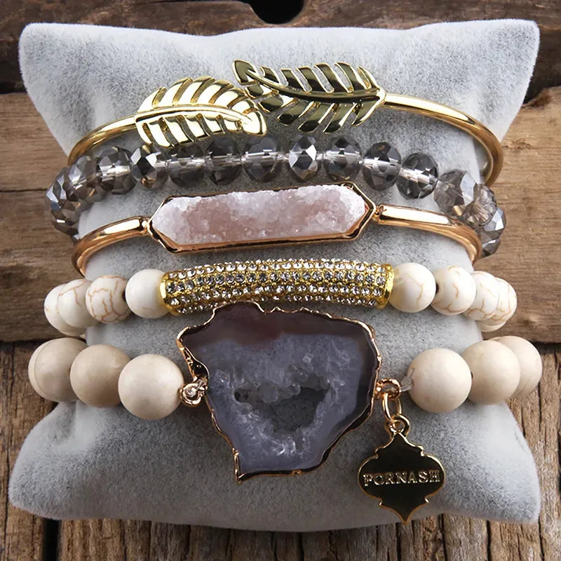 Retro Geometric natural stone Beaded Chain Bracelets In Bulk