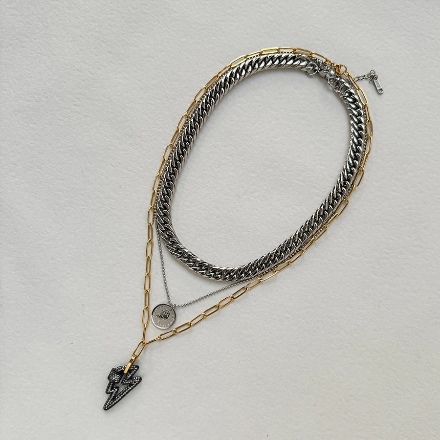 Jewelry Retro Lightning Titanium Steel Three Layer Necklace