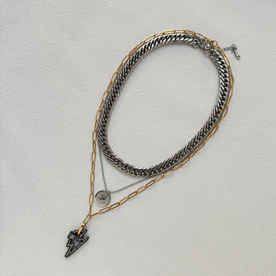 Jewelry Retro Lightning Titanium Steel Three Layer Necklace