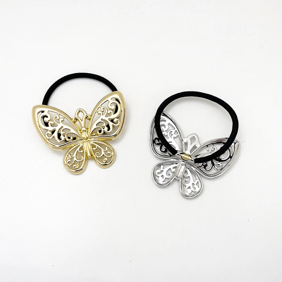 Women's Casual Elegant Sweet Butterfly Alloy Elastic Band Hollow Out Hair Tie