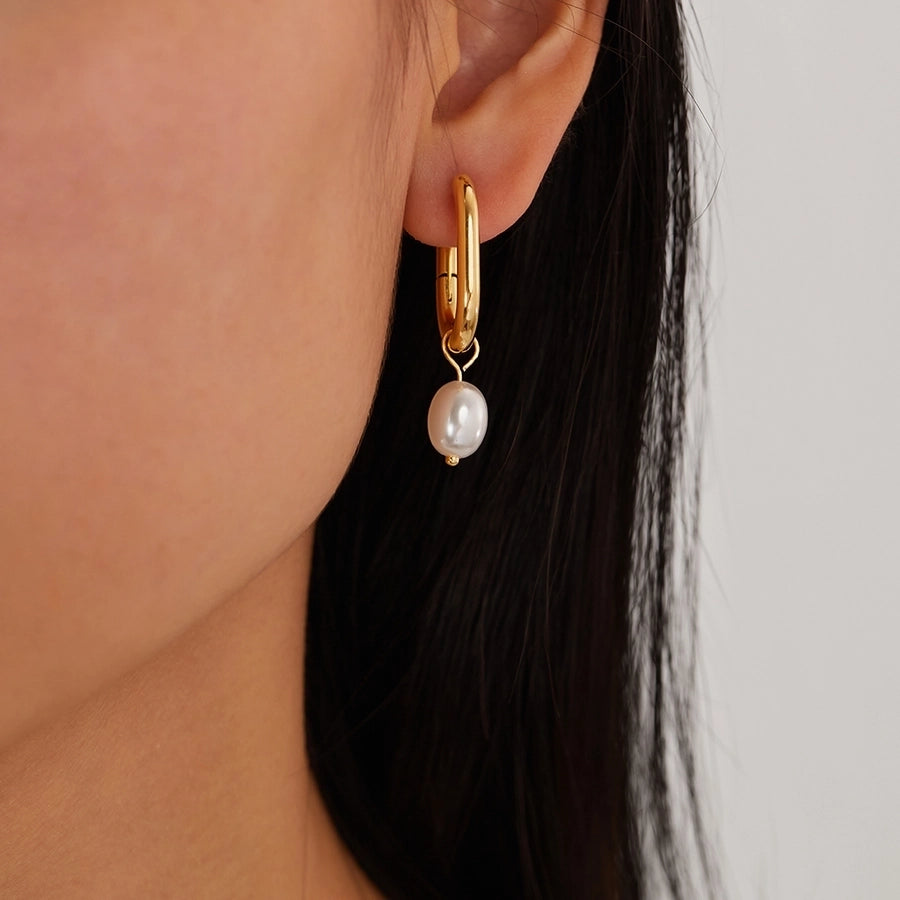 1 Pair French Style Geometric Pearl chain 304 Stainless Steel 18K Gold Plated Drop Earrings