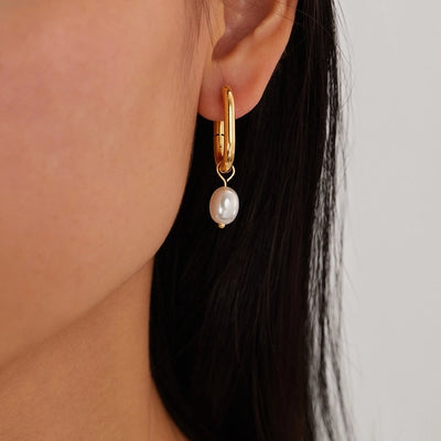 1 Pair French Style Geometric Pearl chain 304 Stainless Steel 18K Gold Plated Drop Earrings