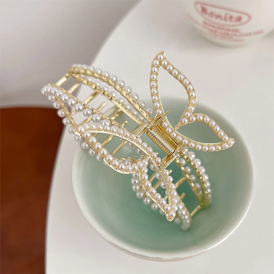 fashion new large bow inlay pearl grip women's hair clip hair accessories