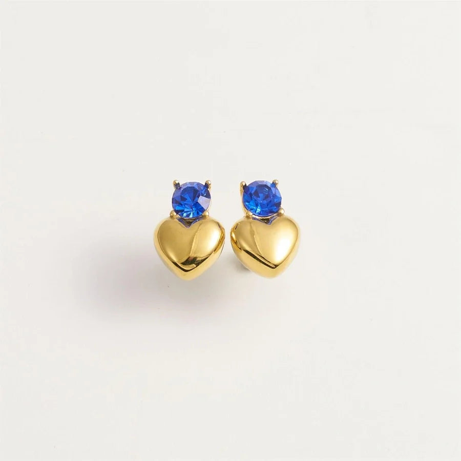 1 Pair IG Style Heart Shape 304 Stainless Steel Rhinestones 18K Gold Plated Earrings