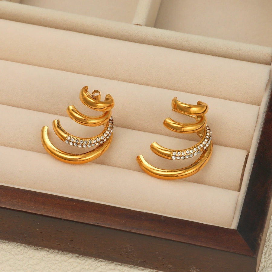 1 Pair Retro Geometric Plating Titanium Steel Zircon Ear Studs