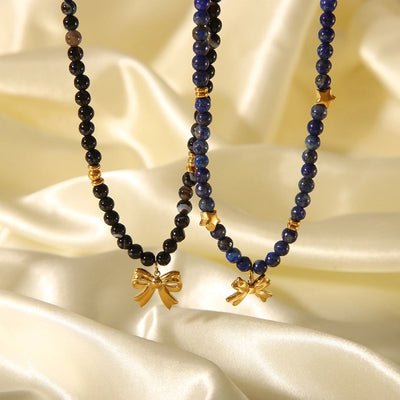 Simple Style Classic Style Bow Knot 304 Stainless Steel natural stone 18K Gold Plated Pendant Necklace In Bulk