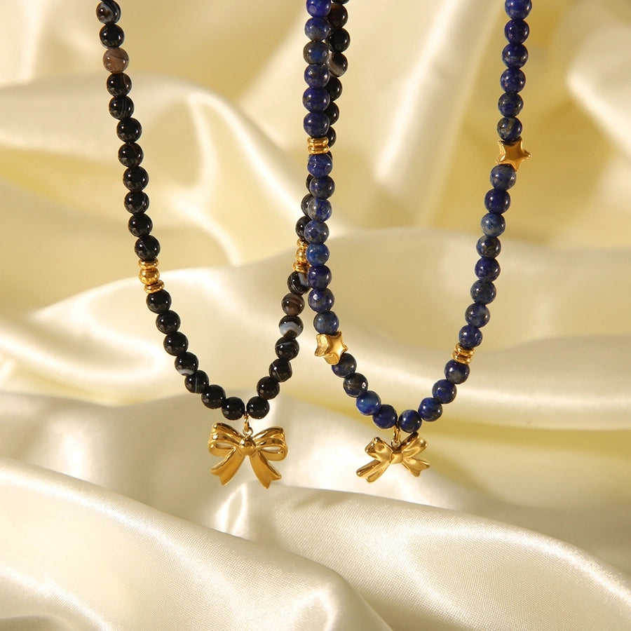 Simple Style Classic Style Bow Knot 304 Stainless Steel natural stone 18K Gold Plated Pendant Necklace In Bulk