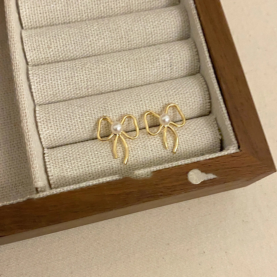 1 Pair Casual Simple Style Streetwear Bow Knot Plating Copper Ear Studs